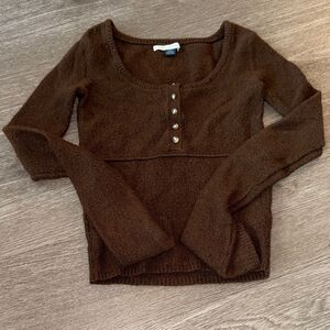 American Age Brown Knit Sweater with Button Accent
